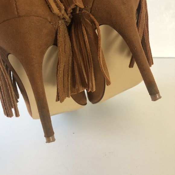 Nine West Brown Suede Western Booties Fringe Ankle Faux Suede Pointed Toe Size 6 - Picture 10 of 13